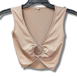 Boutique Women's XS Beige O-Ring Crop Top Party Tank